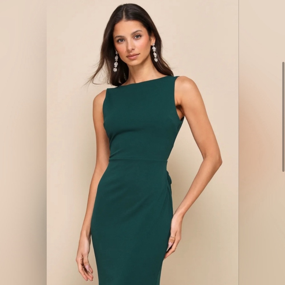 Lulus Current Exquisite Refinement Emerald Backless Bow Ruffled Maxi Dress - Picture 6 of 16